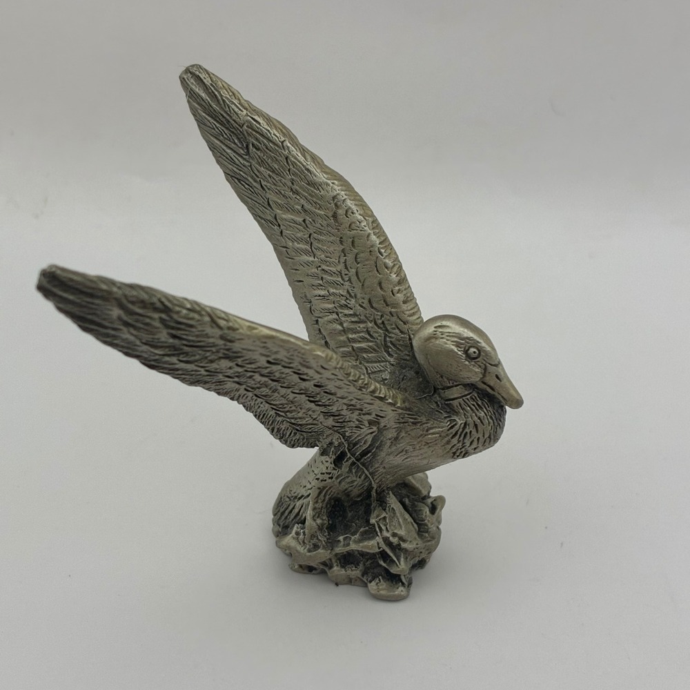 Vintage Pewter Flying Duck Mallard Figurine Miniature Wildlife Sculpture 2.75in